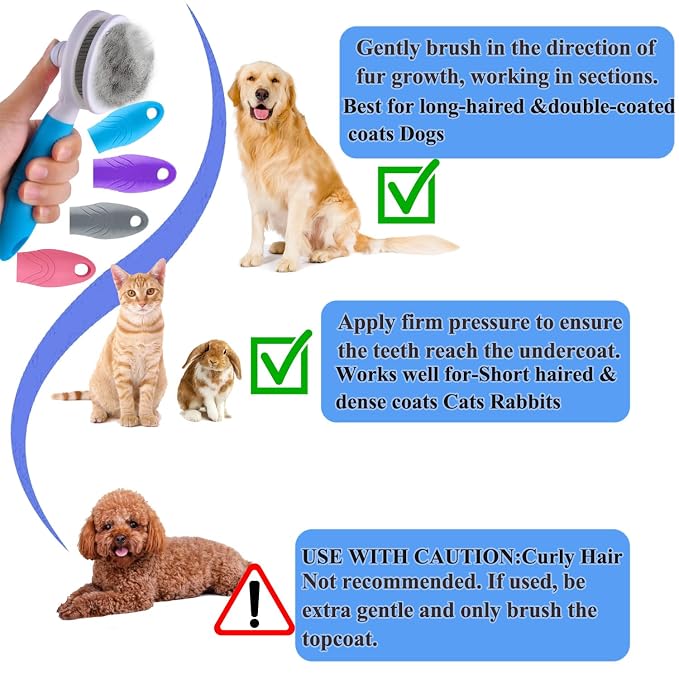 Self Cleaning Slicker Brush - Cat Brush Skin-Friendly Deshedding Grooming Massaging Tool for Long & Short Haired Pets, Cat Hair Brushes Easy Removes Undercoat for Dogs Cats Rabbits-UPGRADED, Gray