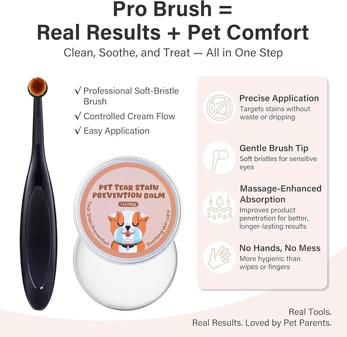 Angel Eyes Tear Stain Remover for Dogs, Tear Stain Remover Balm for Dogs & Cats with Pro Powder Brush – Natural Safe Gently Removes Eye Gunk & Stains – Great for White Dogs, Daily Eye Cleaning (2 PCS)