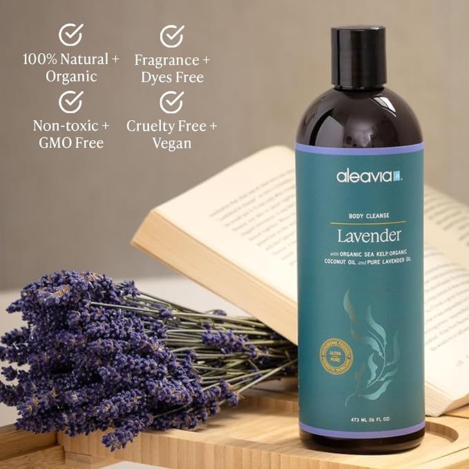 Aleavia Lavender Body Cleanse – Organic & All-Natural Prebiotic Body Wash, Scented with Pure Essential Oils – Nourish Your Skin Microbiome – 16 Oz.