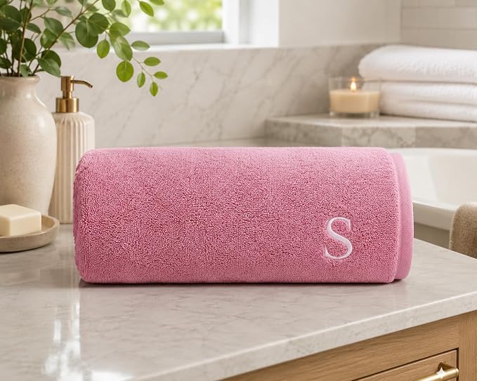 Jumbo Bath Towel - Personalized Bath Sheet 1 pcs 35-70 inch Large - Customized Turkish Jumbo Towel - Organic Cotton Towel - Monogrammed Towels with Name (Pink, Bath Sheet Oversized 1pc)
