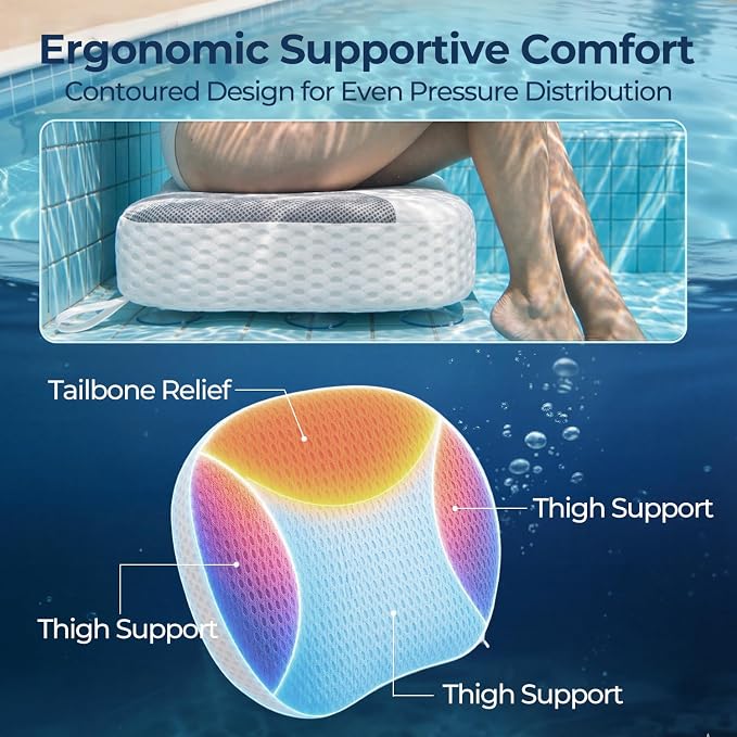Hot Tub Booster Seat for Adults, 4D Air Mesh Hot Tub Cushion with 6 Strong Non-Slip Suction Cups, Ergonomic Hot Tub Seats, Quick Dry Hot Tub Accessories for Adults Indoor Outdoor, No Zipper Design
