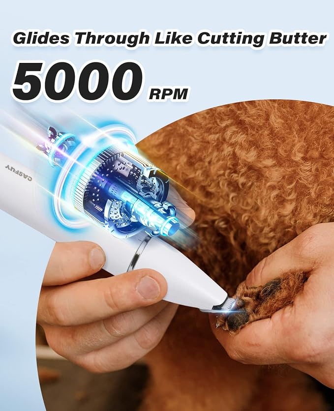Casfuy Cordless Dog Paw Trimmer - Low Noise Small Dog Clippers with Double Blades USB Rechargeable Grooming Clipper for Dogs Cats and Small Pets for Trimming Hair Around Paws, Eyes, Ears, Face, Rump