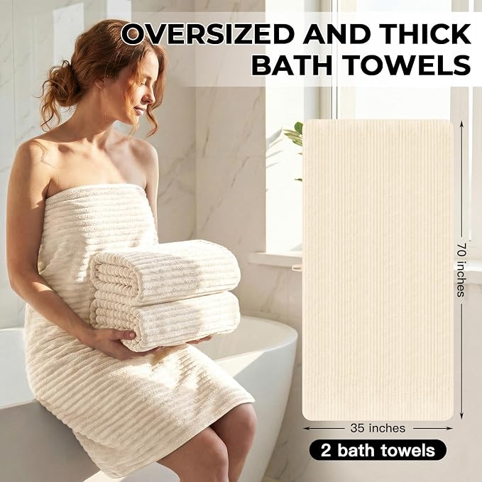ZVH 2 Pack Extra Large Bath Sheets, 35"x70" Microfiber Quick Dry Absorbent | Beige Ultra Soft Highly Absorbent Bath Towels with Hanging Loops, Machine Washable, Great for Bathroom Spa Pool Hotel Use