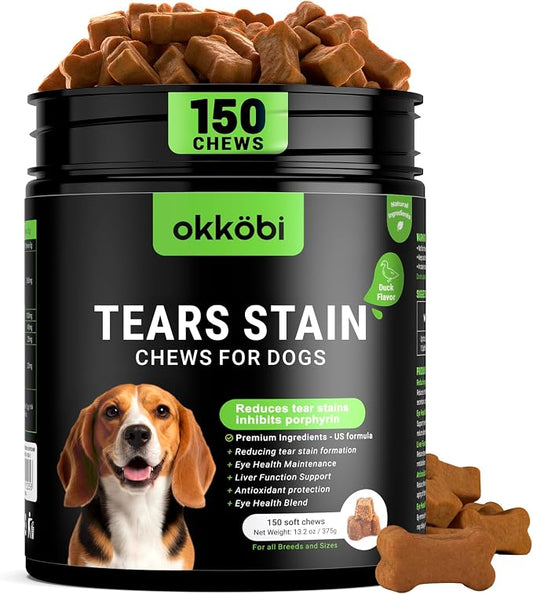Tear Stain Chews and Eye Vitamins for Dogs - 150 Vision Soft Bites - Eye Supplements for Dogs with Lutein, Eyebright, Cranberry & Vitamin C - Duck Flavor