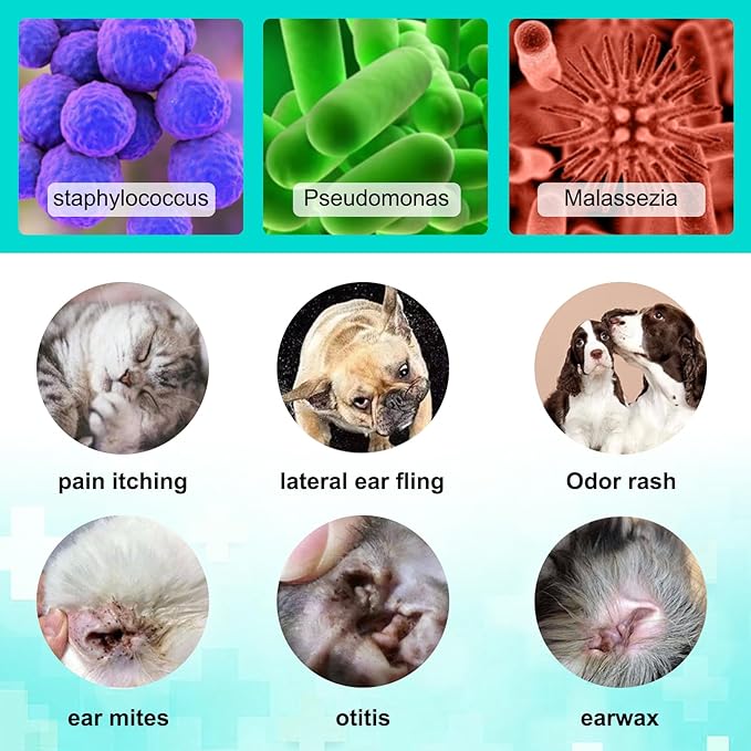 Ear Mites Treatment for Dogs & Cats - Cat Ear Mite Treatment with Aloe Vera, Kills on Contact & Soothes Itching, Vet-Recommended Formula for Pets Ear Cleaning, Fast-Acting 0.75oz Bottle