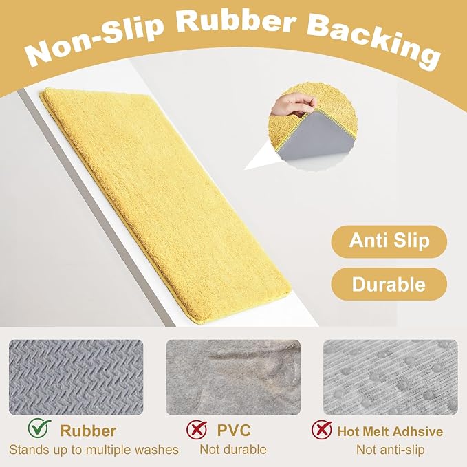 TYUU Yellow Bathroom Rugs, Ultra Soft Bath Rugs Non Slip Washable, Super Absorbent Quick Dry Bath Mat with Rubber Backing for Bathroom Floor, Shower, or Sink, Yellow 24" x 36"