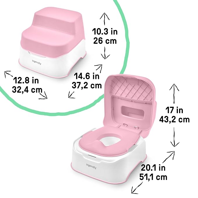Ingenuity Prepare to Potty 3-in-1 System - Potty Training Toilet, Topper, Step Stool, Easy Setup, Pink, For Toddlers 18 Months+