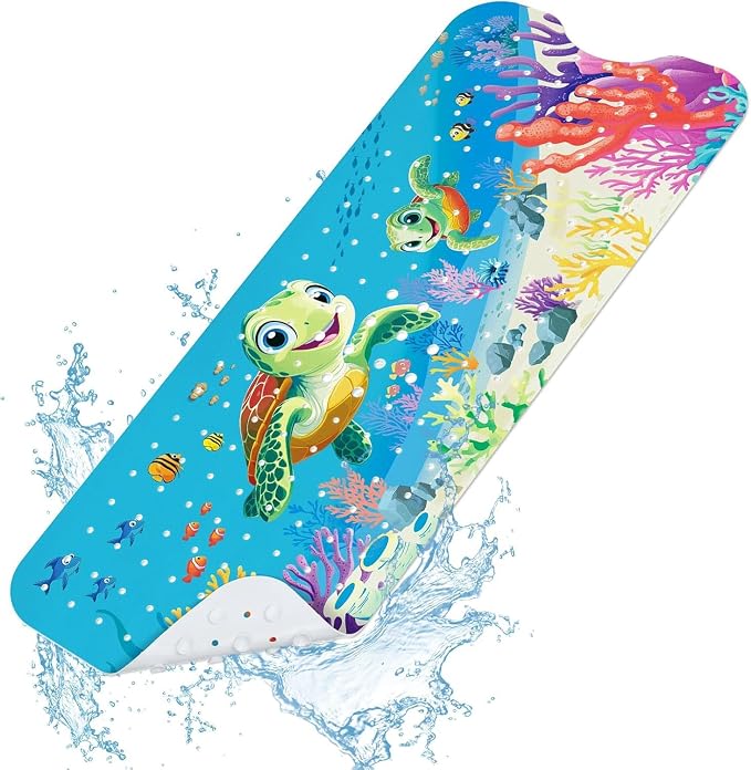 SHUCHING Baby Bath Mat for Tub Non Slip-40x16 Inch, Sea Turtle | Bathtub Mat for Kids & Toddler Mold Free, Long Shower Mat for Inside Shower with Suction Cup, Machine Washable