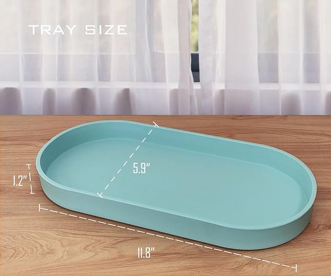 Blue Small Tray (11.8 inch), Oval Tray, Countertop Organizer | for Kitchen Counter, Bathtub Bathroom Vanity Items, Coffee Accessory, Bar, Serving Seasoning, Salt and Pepper, Soap, Perfume.