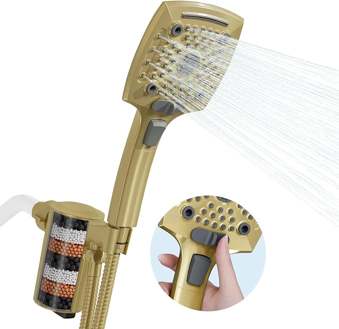 Filtered Shower Head with Handheld, High Pressure 5 Functions Handheld Shower Head with 59" Extra Long Stainless Steel Hose & Adjustable Bracket, Built-in Waterfall