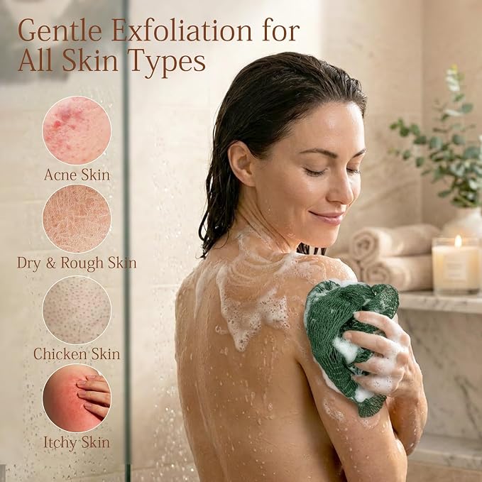 SheeChung African Net Sponge Authentic, Long Exfoliating Wash Cloths Shower Loofah Bath Sponge, 2 Pack Body & Back Scrubber for Women and Men (Dark Green & Brown)