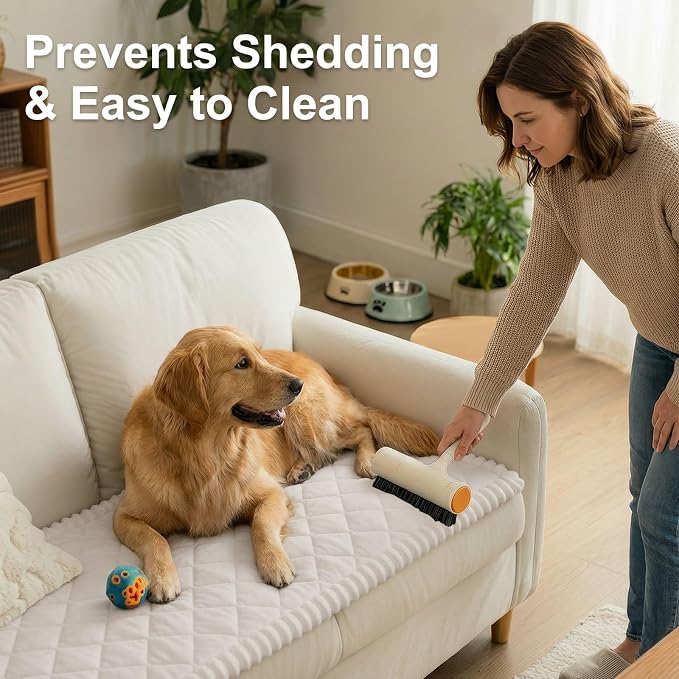 Smiry Couch Cover for Dogs, Non Slip Washable Pet Sofa Protector for Large Dogs, Cats, Fuzzy Plush Sofa Covers for 3 Cushion Couch, Against Fur, Dirt & Scratch Resistant, White, 27.6"×82.7"