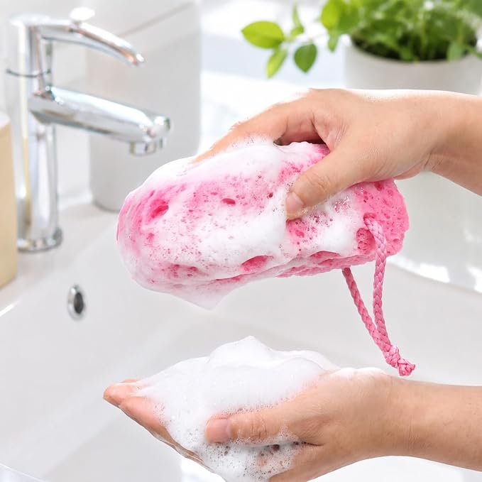 3 Pcs Exfoliating Bath Sponge, Soft Shower Loofah Body Scrubber Set | Soft Body Scrubbers Create Rich Lather And Gently Exfoliate For Smooth Skin, Reusable Shower Poufs With Vibrant Colors