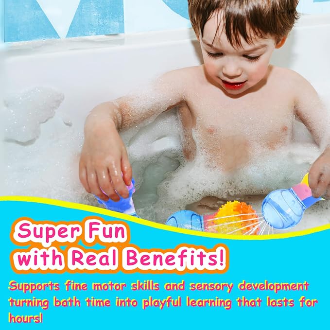 Bath Toys for Toddlers Ages 1-3, Squishy Bath Bulb Bath Toys for 1 2 3 Year Old Boy Girl Gifts, Sensory Squeezing Bathtub Water Toys for Baby Kids 1-3 2-4 Stocking Stuffers