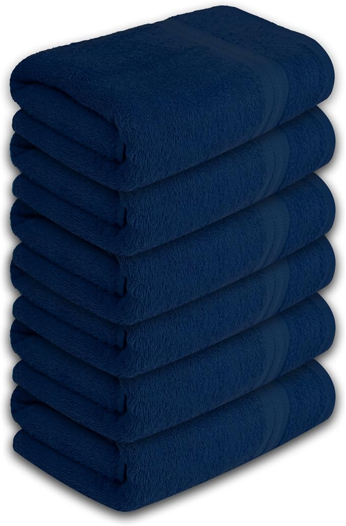 Bath Towels Bulk Set of 12 – 24" x 48" – 100% Cotton Terry, Soft, Quick-Dry & Highly Absorbent – Navy Blue Towels for Bathroom, Spa, Gym, Hotel, Pool & Everyday Use