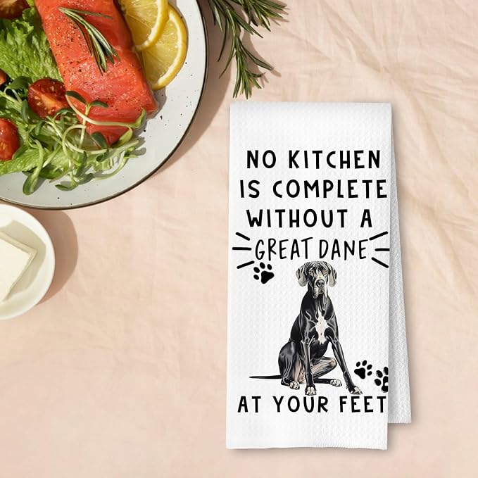 Great Dane Funny Dog Kitchen Towels - A Kitchen is Not Complete Without A Great Dane Dish Towel Waffle Weave Hand Towels for Home Bathroom,16×24 Inch