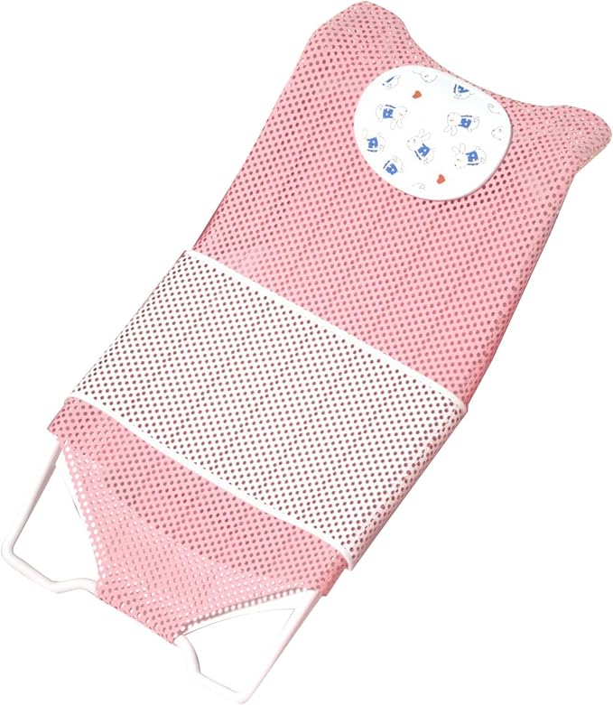 Baby Bath Seat Support, Non Slip Mesh Cushion Portable Bath Tub Seat Net for Newborns to Toddlers Pink PP Material with Pillow and Slip Pad