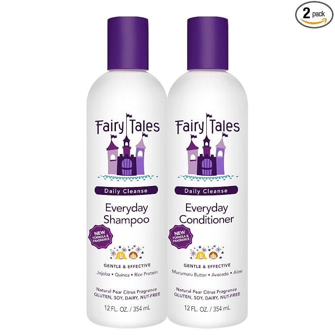 Fairy Tales Daily Cleanse Kids Shampoo and Conditioner | Sulfate Free and Dye Free for Girls and Boys | Natural Ingredients for Kids Skin, Tangle-Free Hair | Moisturizing Clean Shampoo Set