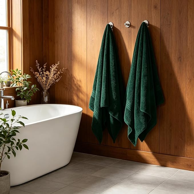 COZYART Luxury Bath Towels 4 PCS, 27x54 650 GSM Turkish Cotton, Dark Green | Zero Twist 100% Ring Spun Cotton, Fluffy, Ultra Soft, Super Absorbent, Quick Dry, Large Towels for Hotel Spa Bathroom Shower