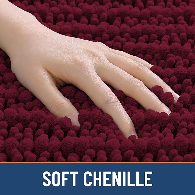 Smiry Bathroom Rugs Mat 30x20, Extra Soft Absorbent Chenille Bath Rugs, Non Slip Rubber Backing Machine Washable Quick Dry Bath Mats for Bathroom Floor, Tub, Shower, Home Decor Accessories, Burgundy