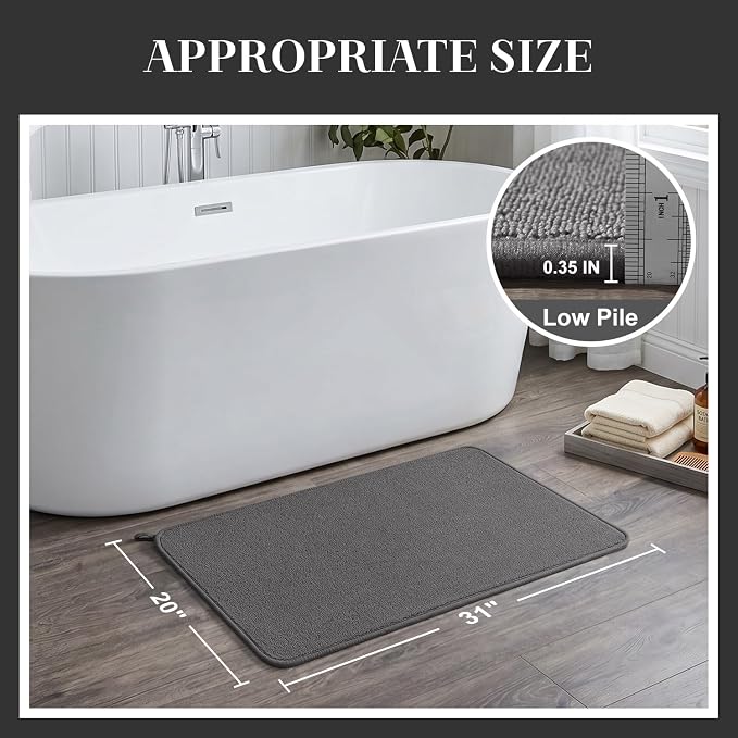 MontVoo Super Absorbent Bath Mat, Low-Profile Bathroom Rug, Breathable Quick Dry Bathroom Mats for Floor, Machine Washable Thin Bath Rug for in Front of Sink Bathtub,Outside Shower, Darkgrey, 20"x31"