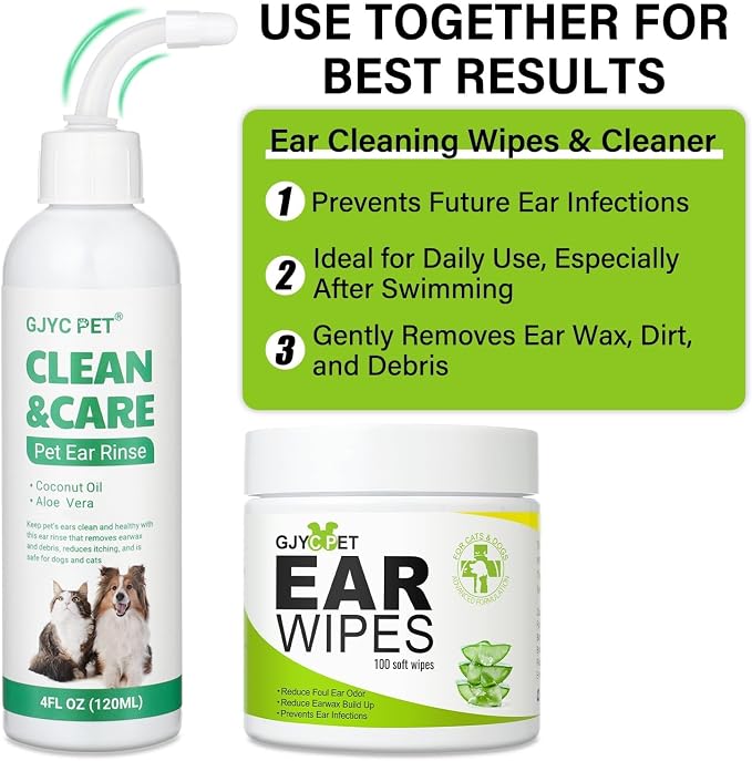 Dog Ear Wipes - Cat Dog Ear Cleaner, Puppy Ear Wipes Wash Cleaner for Dogs Cats - 100 Wipes for Dog Cat Ear Cleaning, Remove Ear Wax Dirt Debris for Dogs Cats Ear Infection Treatment Wipes