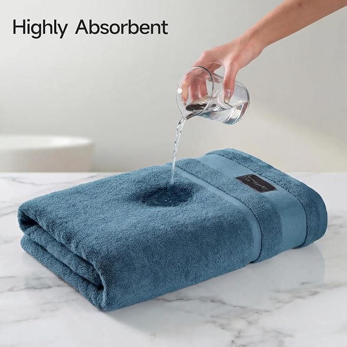 REDKISS Large Bath Towels Set 2 Piece, 100% Cotton, 31x63 in,Heavyweight 760G, Highly Absorbent & Quick Dry, Super Soft Luxury Shower Towels for Bathroom,Hotel Collection - Blue