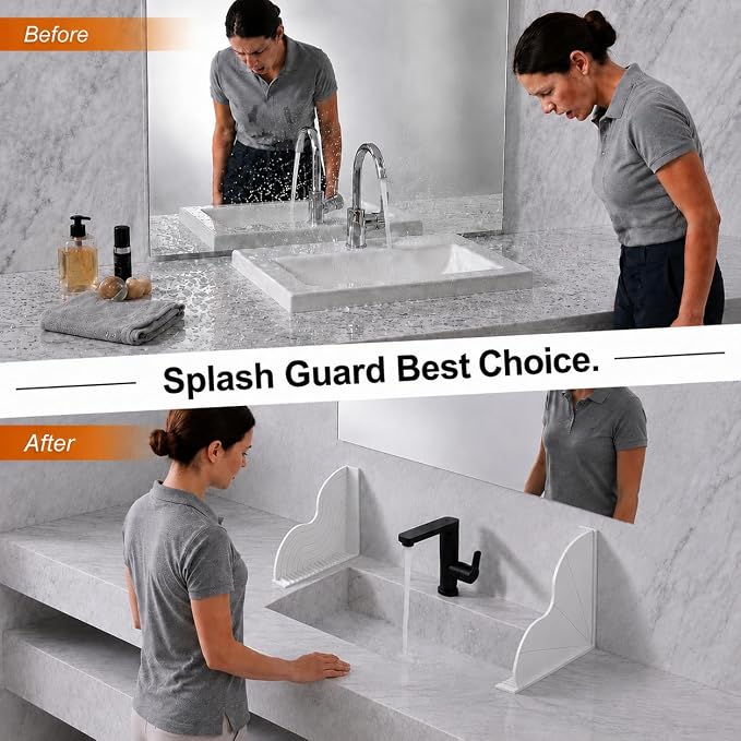 3-Piece No-Adhesive Silicone Large Shower Splash Guards with Strong Suction Cups,Splash Guard for Bathtub with One-Piece Design, Leak-Proof Seal, Reusable&Easy Removal, Keeps Floor Dry, Gray