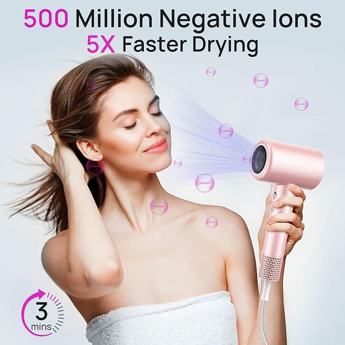 CONFU Hair Dryer, 110000 RPM Fast Drying Blow Dryer with Magnetic Diffuser and Concentrator, Professional Lightweight Ionic Hair Dryer for Women and Men Pink