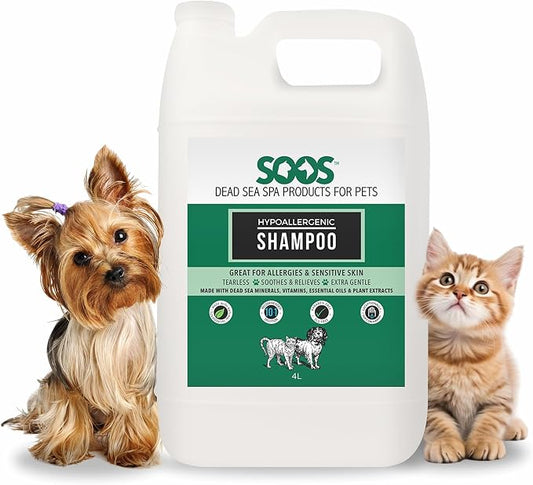 Soos Pet Hypoallergenic Shampoo for Dogs and Cats Made with Natural Dead Sea Minerals Fast Absorbing with Vitamins Essential Oils Natural Ingredients - 1x (4L Gallon)