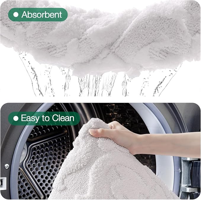 LUMI Bathroom Rugs Non Slip Rubber Backing, Ultra Soft Microfiber Bath Mat Machine Washable, Elegant Floral Bath Rugs for Shower Floor, Bathtub, Sink, 24x36, White