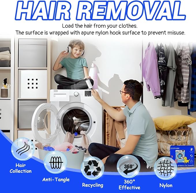 12Pcs Pet Hair Remover for Laundry, 2026 Reusable Dog & Cat Hair Remover, Efficient Debris, Hair Cleaner, Pet Hair Catcher for Clothes, Bedding, Washing Machine Hair Catcher ((Small))