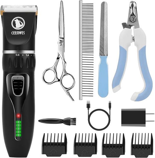 Ceenwes Ultra-Sharp Blade and Powerful Motor Dog Clippers, Black, 5 Size Fine Tuning Knob, Low Noise, USB Chargeable, All-In-One Box