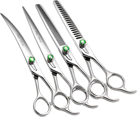 Professional Dog Grooming Scissors Kit Japan 440C Stainless Steel 7.0 in Curved Thinning Straight Chunker Shears and Comb 5pcs Set for Grooming Dogs Cat Pet