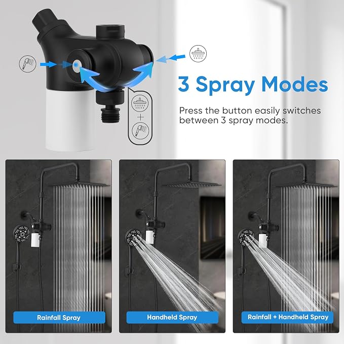 VXV 10 inch Filtered Shower Head,7 Settings High Pressure Dual Shower Heads with Handheld Spray Combo,3-Way Rain Shower Head with Filters,71''Shower Hose,Height Adjustable(Matte Black)
