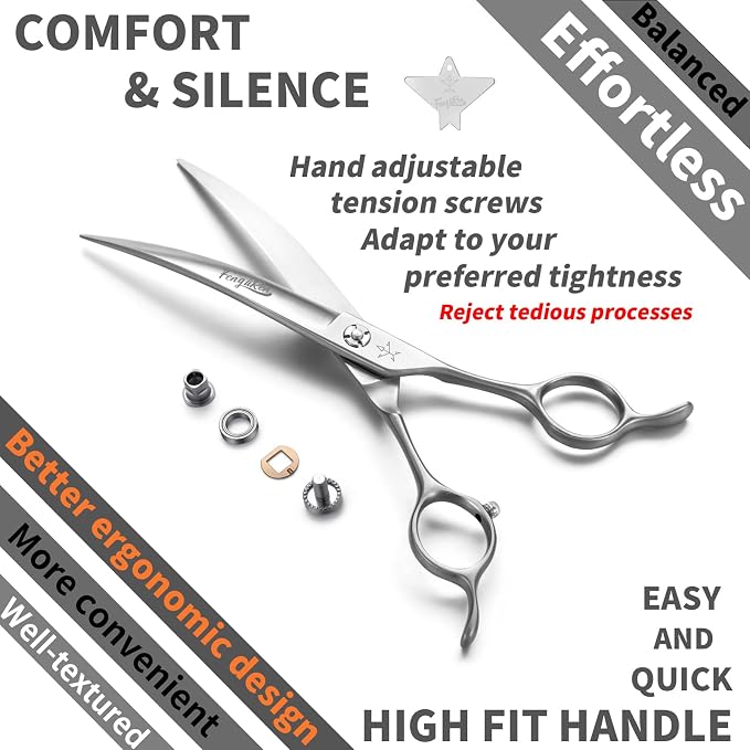 High-end Professional Dog Grooming Curved Scissors Pet Curved Shears 7 Inches Extremely Very Sharp Made Of Stainless Steel Alloy By Hand For Dog Cat Groomer