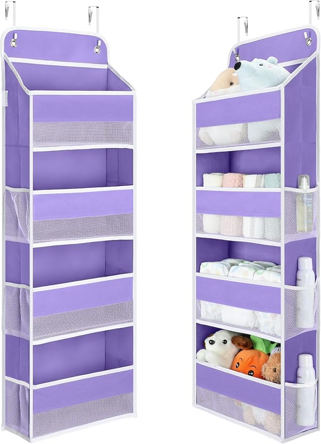 Yecaye Over the Door Organizer, 35.2lbs Load Toy Stuffed Animal Storage, Bathroom Organizers and Storage for Nursery Newborn Baby Essential Stuff Dorm Room Essentials, Purple 4 Tier