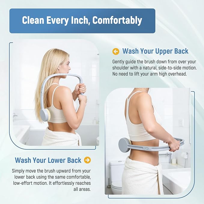 31" Back Bath Brush for Shower with U-Shaped Long Handle, Curved Handled Back Sponge Washer, Back Scrubber for Shower for Men, Women, Elderly, Frozen Shoulder, Adaptive Equipment for Shower