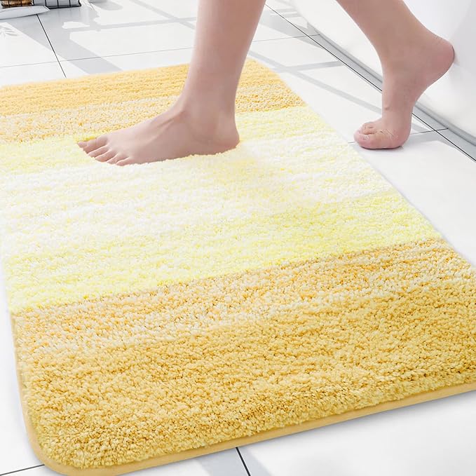 Arotive Microfiber Bathroom Rugs, Shaggy Soft and Absorbent Bath Rug, Thick Plush Machine Washable Dry Bath Mats for Bathroom, Tub and Shower, 24x16, Light Yellow, Rectangular