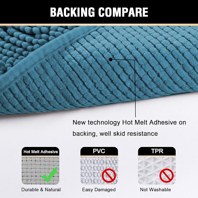 H.VERSAILTEX Bath Mat for Bathroom Non Slip Luxury Chenille Ultra Soft Bath Rugs 24x36 Absorbent Non Skid Shaggy Rugs Washable Dry Fast Plush Area Carpet Mats for Indoor, Bath Room, Tub - Dark Teal