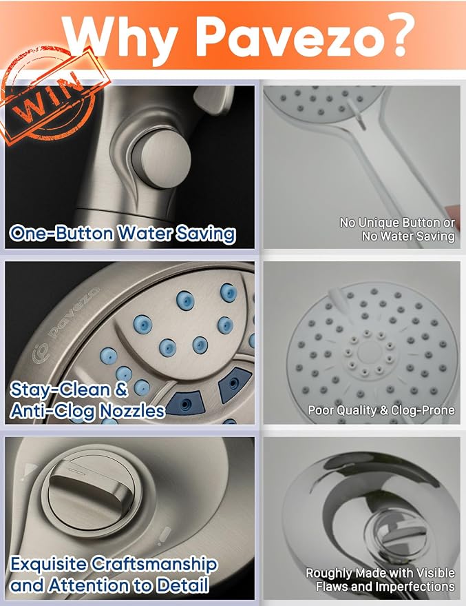 High Pressure Handheld Shower Head with Filter & ON/OFF Switch, Modern Nickel