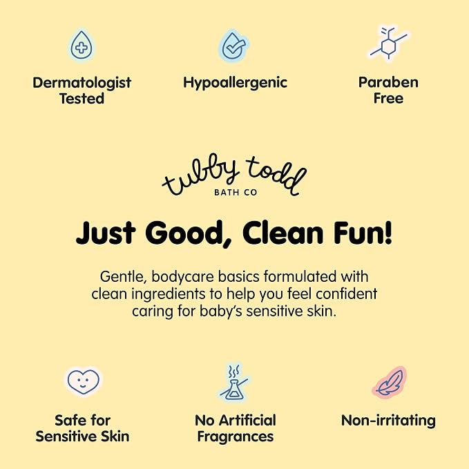 TUBBY TODD Bubble Bath for Kids, Toddlers & Babies - Hypoallergenic, Non-Irritating Sensitive Skin Bubble Bath - 2 Pack, 25 fl oz & 8 fl oz - Lavender Rosemary