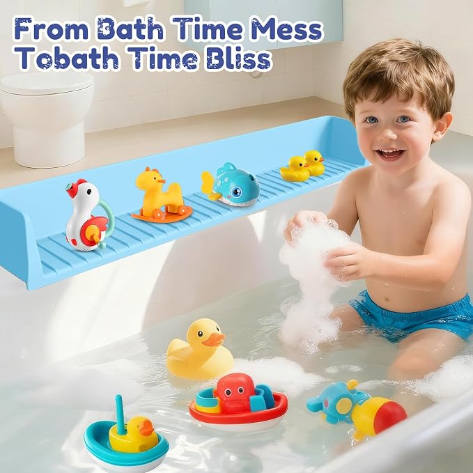 Splash Guard for Bathtub,Bathtub Organizer & Splash Guard,Safe Bathroom Waterproof Cover,Longer Silicone tub Waterproof cover-31.4in,Practical Bath Accessory(Blue)