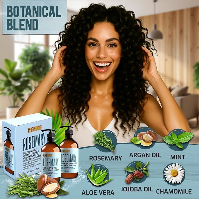 Rosemary Shampoo and Conditioner Set - Sulfate Free Formula with Mint - Volumizing Products and Thickening Care for Thinning Hair Women and Men - 16 Fl Oz (Set of 2)