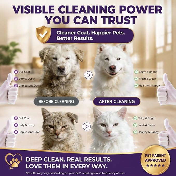 Pet Glove Wipes for Dogs & Cats, 30Pcs Deodorizing Cleaning Gloves with Coconut Oil, Vet Recommended Hypoallergenic Bathless Grooming Wipes for Paws, Body & Ears, No-Rinse
