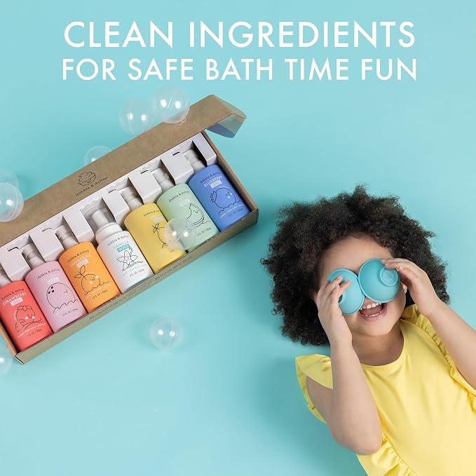 Dabble & Dollop Rainbow of Bubbles Kids 3-in-1 Body Wash, Shampoo & Bubble Bath Set – All 7 Scents, Tear-Free, Gentle, Hypoallergenic and Safe for Sensitive Skin (Pack of 7)