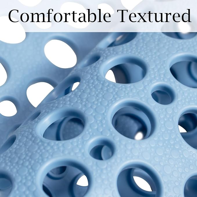 Tiamo Large Shower Mat Non Slip TPE Bathtub Mat Suction Cups for Elderly | 36x24inch rectangle,inside shower,big drain holes,quick dry,smooth tile floors,seniors,blue