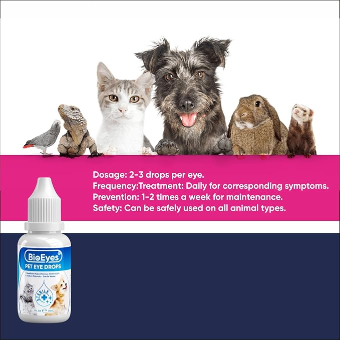 Dog Eye Drops - Cat Eye Drops - Vet Recommended Pet Eye Drops to Clean and Soothe Eye Infections, Allergies, Dry & Pink Eyes, Tear Stain Remover for Dogs, Cats, Horses & Birds (30 ml)