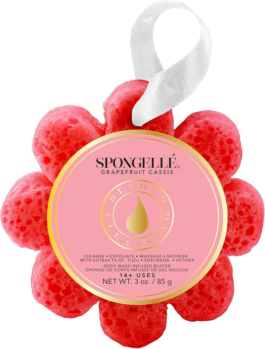 Spongellé Grapefruit Cassis Wild Flower Bath Sponge | Built-in Body Wash & Body Scrubber, Shower Loofah Sponge for Women | 14+ uses