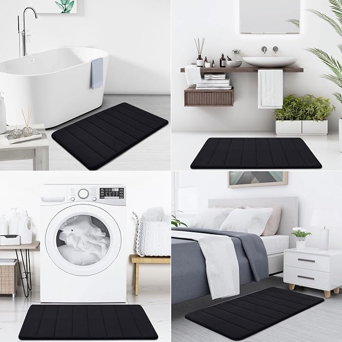 Buganda Memory Foam Bath Mat, 59" x 20", Ultra Soft Bathroom Rugs, Water Absorbent and Machine Washable Bath Rug Runner for Bathroom, Shower, and Tub, Black